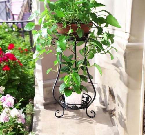 Image of Kundi Indoor Outdoor Wrought Iron Plant Stand, Tall Metal Iron Plant Stand, Flower Stand, Flower Pot Stand