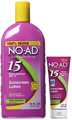 No-Ad Sunscreen Lotion SPF 15, 16 Ounce Bottle Bundled with 3 Ounce Tube