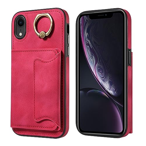 Coque iPhone XR Porte-Cartes en cuir rouge avec protection arrière TPU antichoc