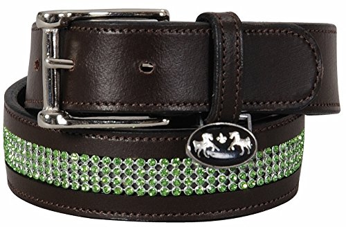 Equine Couture Bling Leather Belt - Regular Leather - Havana w/Jade Stones - 24