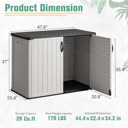 Image of Greesum Outdoor Horizontal Storage Sheds 26 Cu.ft Resin Large Storaged Box Weather Resistance, Without Shelf, Easy to Assemble, Prefect for Garden, Patios, Backyards, White