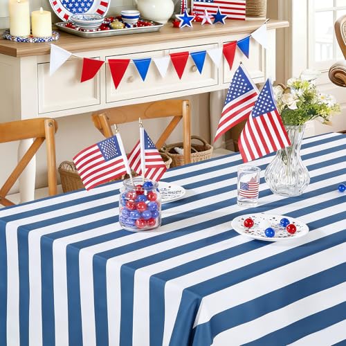 Fanqisi Striped Tablecloth Navy Blue and White...