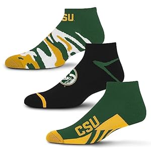For Bare Feet NCAA Colorado State Rams CAMO BOOM 3 Pack Ankle Sock Team Colors Large