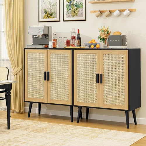 Rattan Storage Cabinet with Adjustable Shelves for Living Room and Entryway