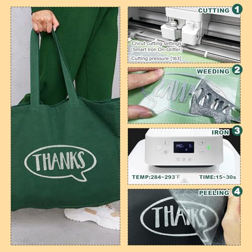 Image of Silver Glitter HTV Heat Transfer Vinyl, 12 inch x 5ft lron on Vinyl, for T-Shirt Ironing, Vinyl HTV Easy to Cut and Weed, The Best Choice for DIY Creativity. (Silver, 12 inch x5ft)