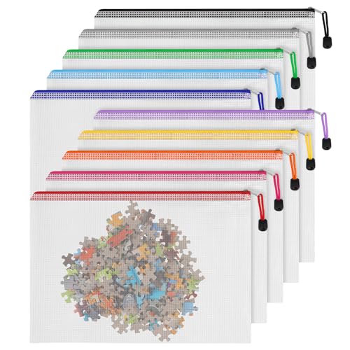 VZZNN 30 bolsas A4 con cremallera, impermeables, de malla, para documentos, archivos, bolsas de plástico para la escuela, oficina, cosméticos, viajes (10 colores)