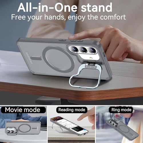 Image of DIZORO Compatible with Samsung Galaxy S26 Plus 5g Case, Compatible with Wireless Charging, with Camera Stand, Military Grade Drop Tested,Translucent Hard Back Soft Edge Back Cover (Titanium Grey)