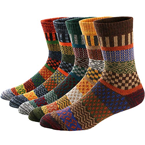 Ueither Chaussettes Chaudes Hommes/Femmes 5 paires vintage style en tricot de laine (38-43, Multicolore 7)