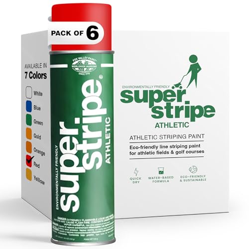 Fox Valley Athletic Field Marking Spray Paint – Water-Based Marking Paint, Vibrant, Fast-Drying & Long-Lasting – For Grass, Turf, Dirt, Sports & Outdoor Fields – Athletic Red, 18 Ounce (Pack of 6)