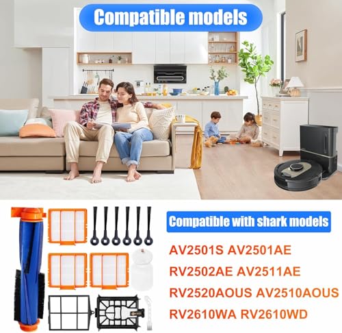 Image of Replacement Parts Accessories Kit for Shark AI AV2511AE AV2501S AV2501AE RV2502AE RV2520AOUS AV2510AOUS Robot Vacuum Cleaner- 1 Main Brush, 4 Filters, 6 Side Brushes, 1 Foam Filter (12 Pack)