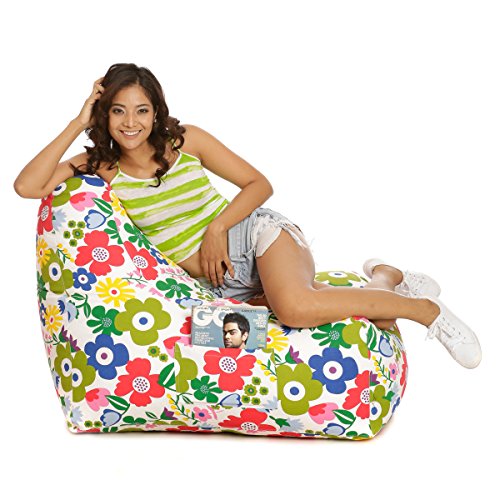 Image of Style Homez Hackey Cotton Canvas Floral Printed Bean Bag XXL Size Filled with Beans Fillers