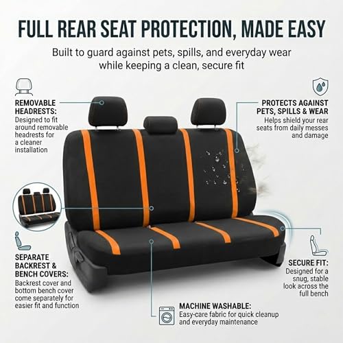Image of FH Group Car Seat Covers Full Set Cloth - Universal Fit Automotive Seat Covers, Low Back Front Seat Covers, Solid Back Seat Cover, Washable Car Seat Cover for SUV, Sedan and Van Orange