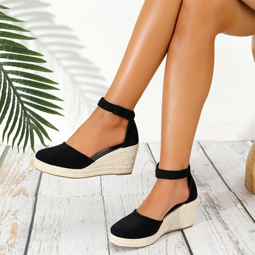 Image of Womens Espadrilles Sandals, Closed Toe Platform for Women Ankle Strap Casual Comfortable Wedge Sandals