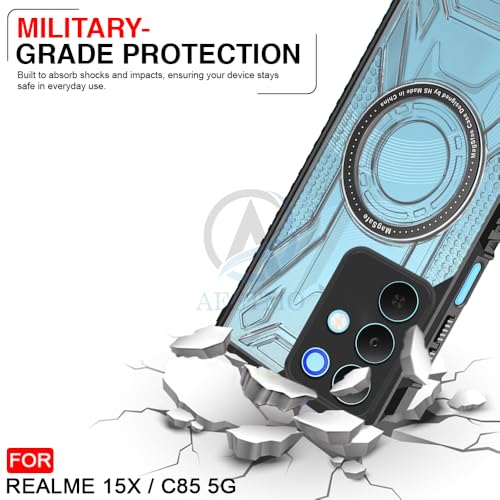 Image of AESTMO Hybrid Shockproof Back Cover Case for Realme 15X 5G / C85 5G Compatible with MagSafe | Hard Back Case Cover for Realme 15X 5G / C85 5G (PC & TPU, Translucent Back, Black Sides)
