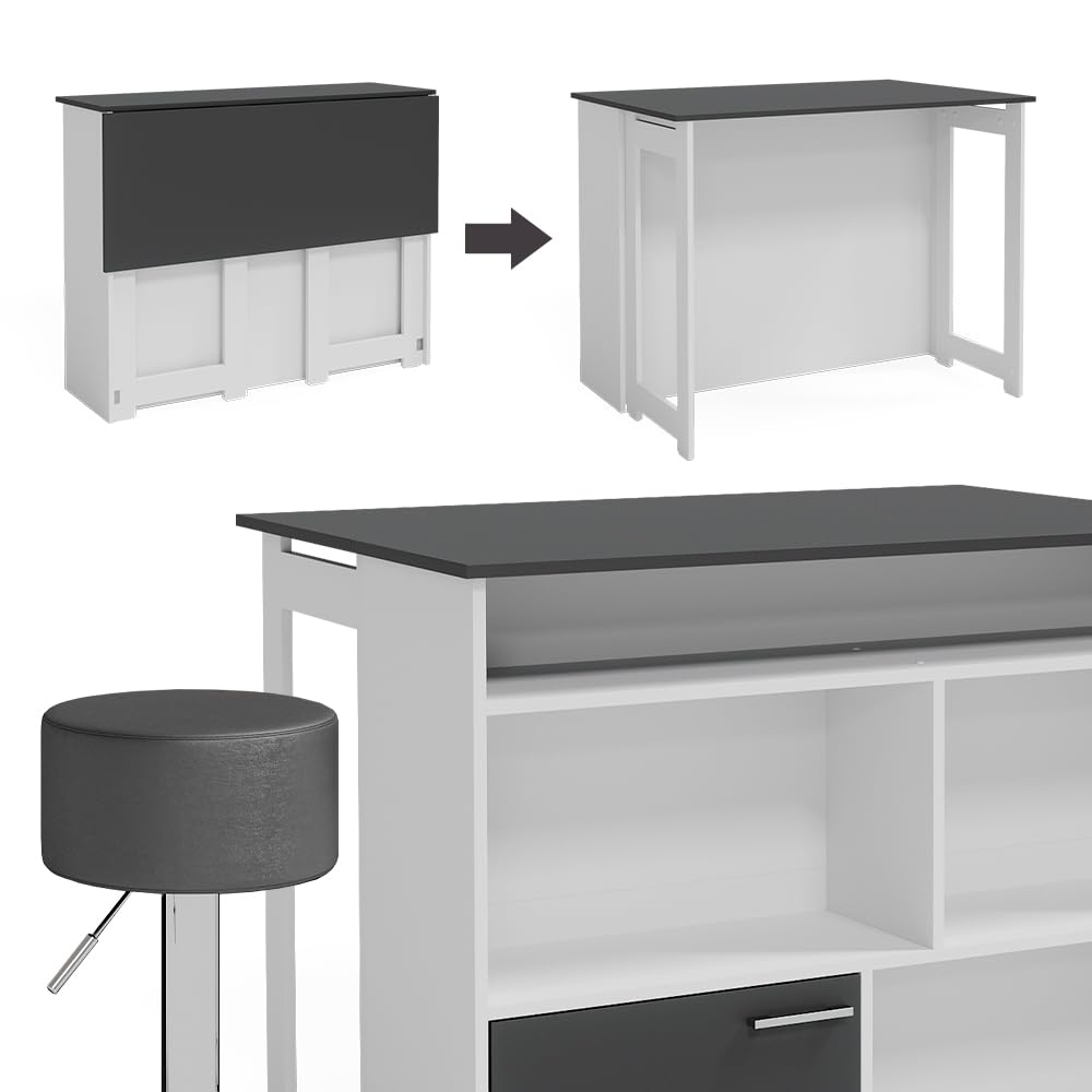 Vicco Set de Mesa de Bar Dominic, Antracita/Blanco, 116 x 37 cm con 2 taburetes de Bar, Tablero de Mesa abatible para Uso Flexible en Espacios pequeños
