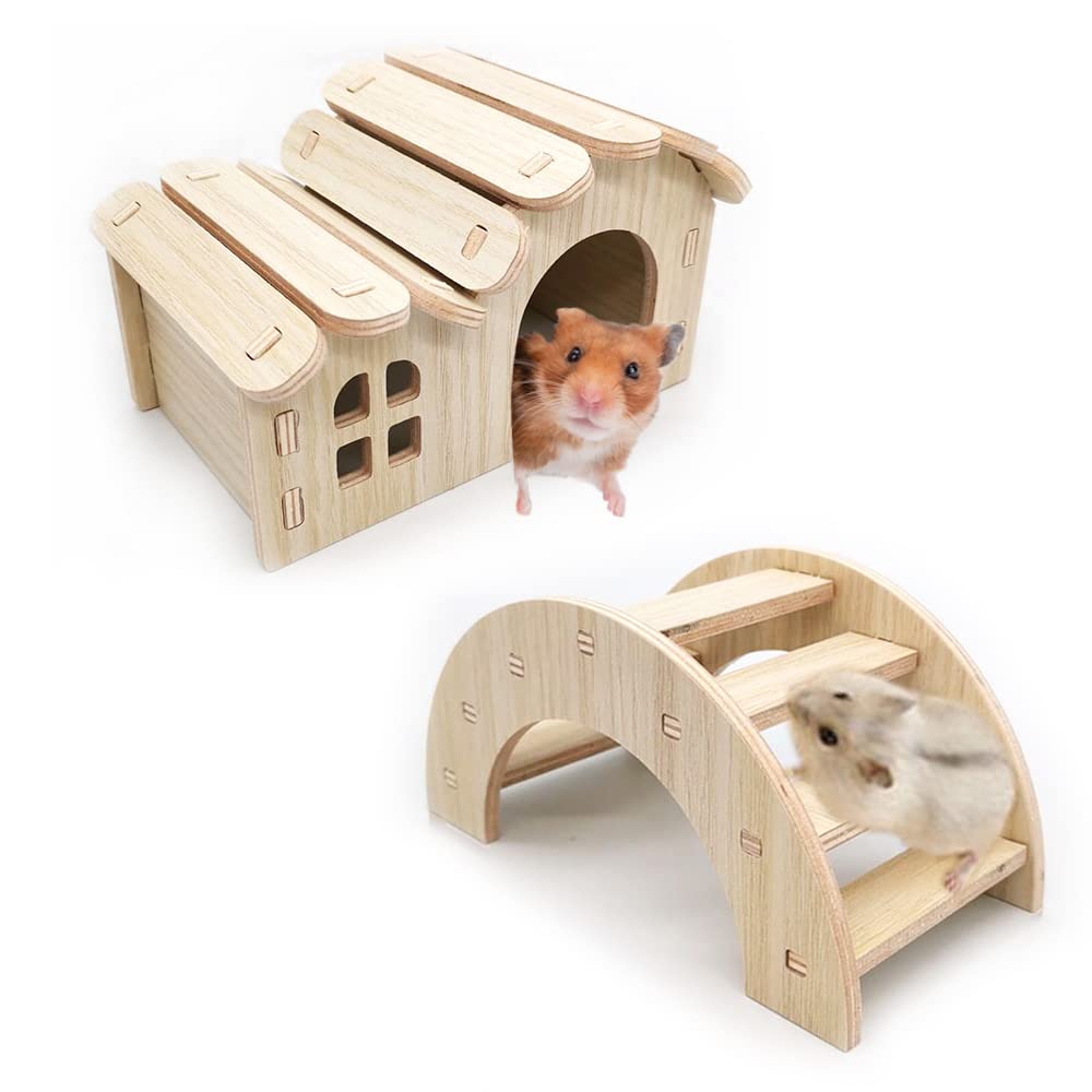 Piattaforma In Legno Per Criceti E Piccoli Animali - Con Scala Rotonda, Per Arrampicata, Gioco E Riposo In Gabbia