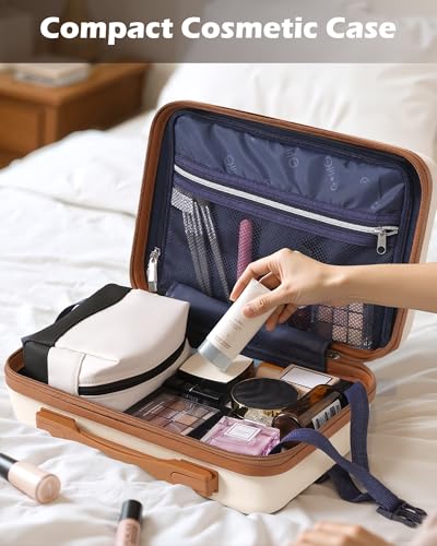 Image of Coolife Luggage Sets, 5 Piece Durable Suitcase, Lightweight Carry on Luggage with ABS Hardshell, Dual Spinner Wheels, TSA Lock and YKK Zipper (apricot white, 5 piece set)