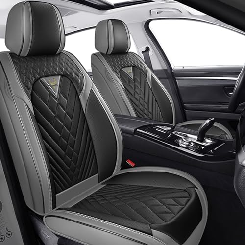 Image of Car Seat Covers Front Seats for Kia Telluride 2020-2026, Anti-Slip Full Coverage Car Seat Covers, Waterproof Nappa Leather Car Seat Cover Sets(2 Seats /Gray Black)