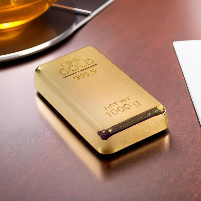 True-Ally Fermacarte finto a barra d'oro – Accessorio da scrivania di lusso, elegante regalo di cancelleria per ufficio, casa, uomini e donne, realistica finitura placcata oro, 8 x 4 x 1 cm