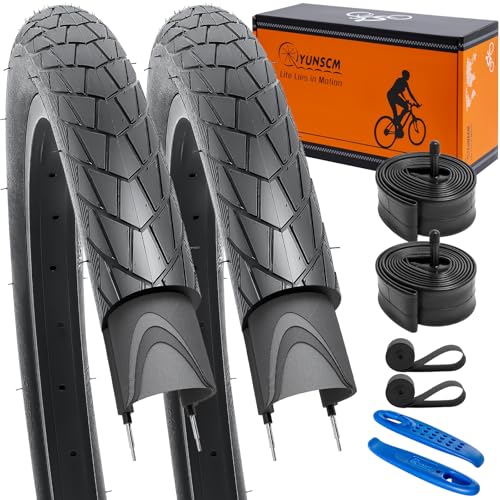 YunSCM 2-Pack 60TPI Nylon Pannensicher 26 Zoll Reifen 26x2.0 Mantel 50-559 und 2-Pack 26 Zoll Schlauch AV32mm Ventil kompatibel Faltbarer Fahrradreifen 26x1.95 26x2.0 26x2.10 26x2.125 57-559 schlauche