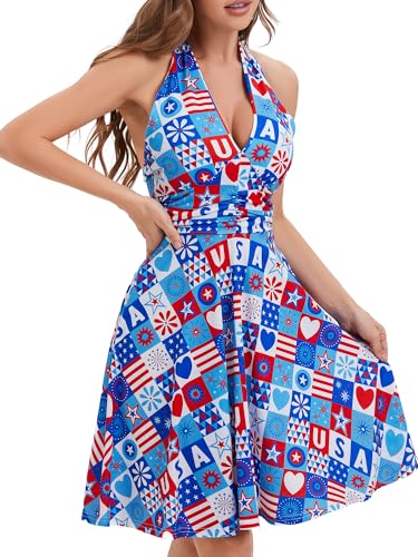 Image of Women's Summer Sundress- 2025 Sexy Halter Sleeveless Spring Boho Elastic Waist Ruffle Mini Dress