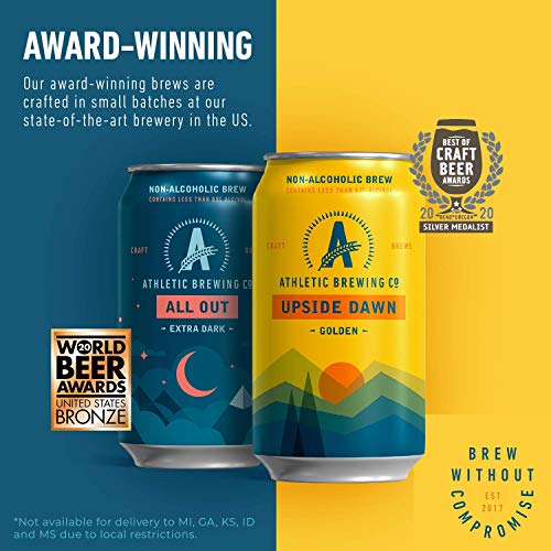 Athletic Brewing Company Craft NA - 12 Pack x 12 Fl Oz Cans - Upside Dawn Craft Golden - Low-Calorie, Award Winning - Subtle Aromas with Floral and Earthy Notes