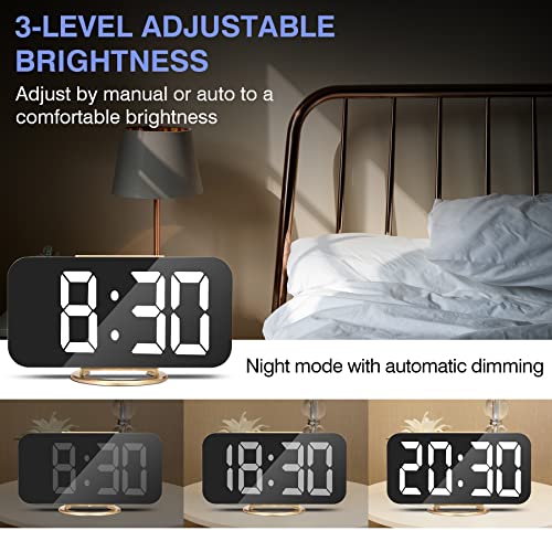 Digital Alarm Clock, Bedroom Decor, Led Mirror Desk Clock Large Display For Heavy Sleepers, Dual Usb Charger Ports, 3 Level Brightness, Electronic Clock For Bedroom Home Living Room Office(Gold) #TOP1