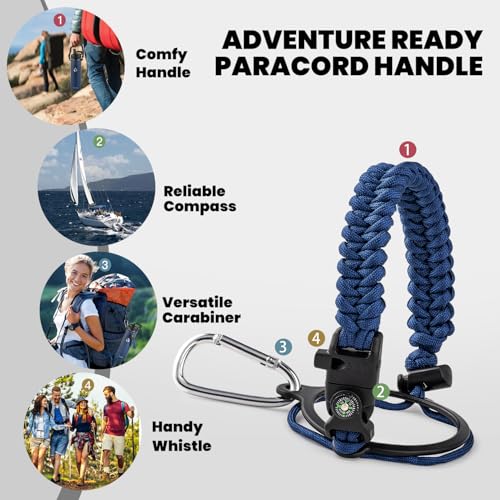 Image of RAYMYLO Insulated Water Bottle 24 oz, Triple Wall Vacuum Stainless Steel (Cold for 24Hrs, Hot for 12Hrs), Leak Proof & Non-BPA, Modern Water Flask Jug with Paracord Handle & Straw Spout Lids
