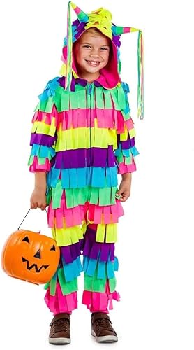 Miniatura 4 de Tipsy Elves Disfraz de piñata de Halloween multicolor brillante para niños, fácil de vacaciones, talla M