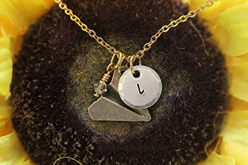 Bronze Paper Plane Initial Necklace, Flight Attendant Gift, Plane Charm, Pilot, Traveler, Graduation, Paper Airplane Necklace, Hand Stamped Bronze Paper Plane Initial Necklace, Flight Attendant Gift, Plane Charm, Pilot, Traveler, Graduation, Paper Airplane Necklace, Hand Stamped