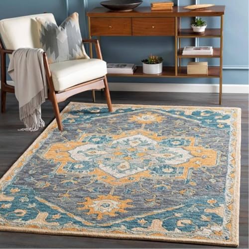 Image of Sifa Carpet Crafted with Care: Premium Hand-Tufted Wool Carpets Royanna Traditional Design Handmade Area Rugs, for Your Room Yellow, Cream Color Size 3x5 feet (90x150cm)