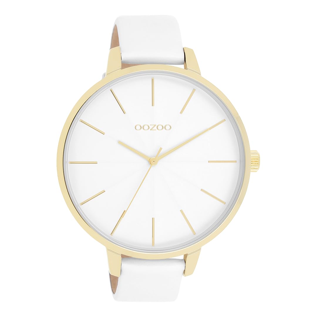 Oozoo - Timepieces Damen Uhr in White | Armbanduhr Damen mit Lederarmband | Moderne Uhr für Frauen | Edle Analog Damenuhr in rund C11346 (48mm Gehäuse)