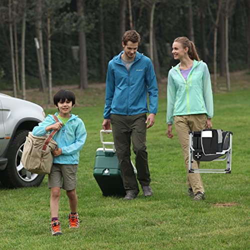 Fundango Heavy Duty Outdoor Director Chairs Side Table, Tray, Foldable, Portable With Handle, Armrest, Mesh Backrest For Camp, Lawn, Picnic, Sports, Rv, Bbq, Fishing, 19.7"D X 21.6"W X 17.3"H, Grey #TOP6