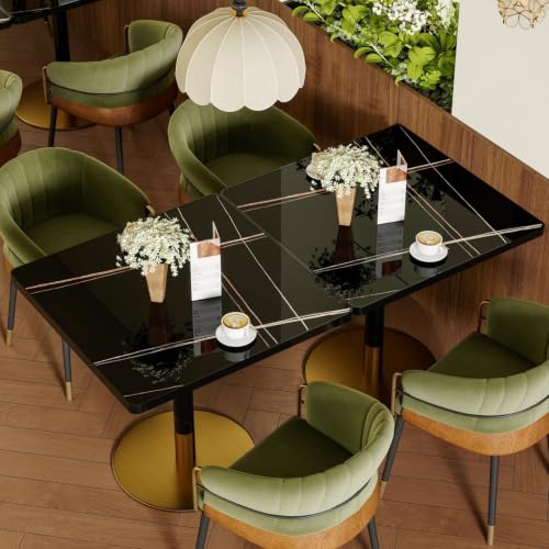 Image of 63 inch Square Dining Table, Tulip Table with 1.2 inch Thick Sintered Stone Tabletop and Black Metal Pedestal Base,Small Square Dining Tables for Diner,Restaurant,kitchen,Bakery,Apartment(Marble Black Gold)