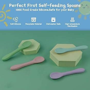 Pack Of 4 Silicone Baby Spoons, BPA-Free Toddler Spoons, First Stage, Self-Feeding Training Spoons, Silicone For Toddlers, Babies From 6-12 Months (Bright Colour