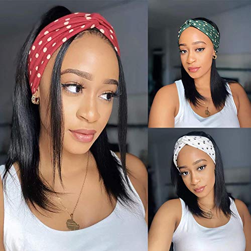 Straight Headband Wigs, Human Hair Headband Wigs for Black Women, 9A Brazilian Virgin Human Hair Half Wig Straight Hair Headband Wig No Glue No Sew In More Hairstyles Available (12 Inch)