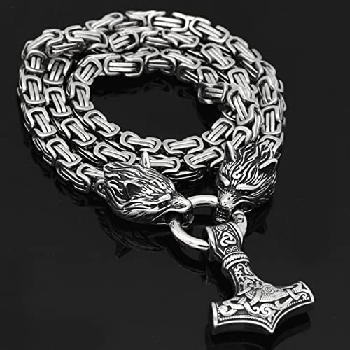 Leprato Men Wolf Head Thor Mjolnir Necklace Stainless Steel Norse Viking Thor Hammer Pendant King Chain Viking Amulet Necklace Viking Gifts2