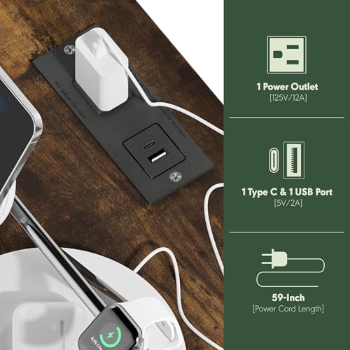 Image of Furinno Just 3-Tier Night Stand with Charging Station, Black Espresso | USB and Type-C Charging Port, Open Shelf Bedside Table, Side Table, End Table, for Living Room, Bedroom