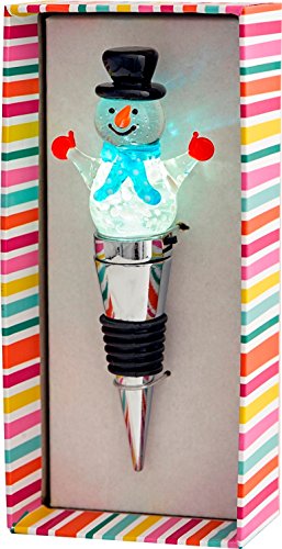 Blue Scarf on Frosty Snowman Light Up Winter Holiday Glass Bottle Stopper