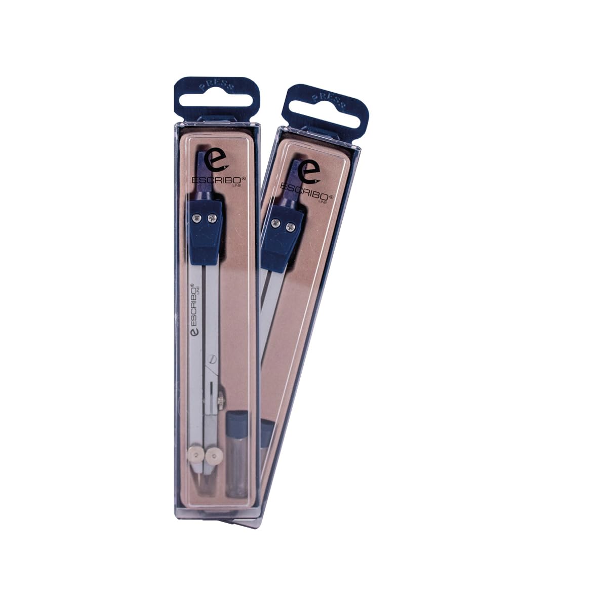 2 Packs de Compás Escolar - Con Brazo Extensible y Punta Plegable - Con Depósito Redondo para la Mina y Recambio.