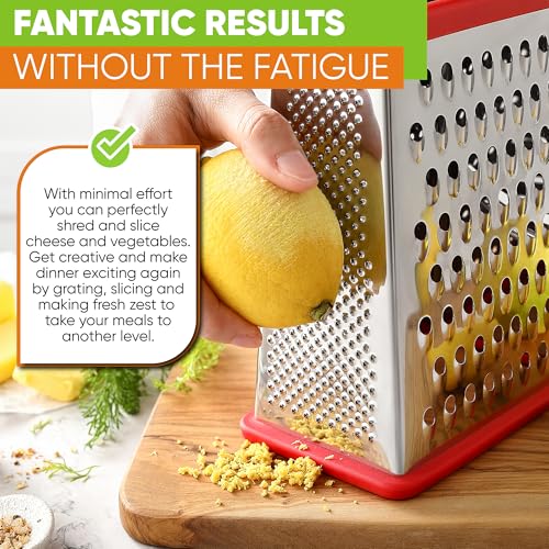 Image of Spring Chef Stainless Steel XL Cheese Grater for Kitchen, Red