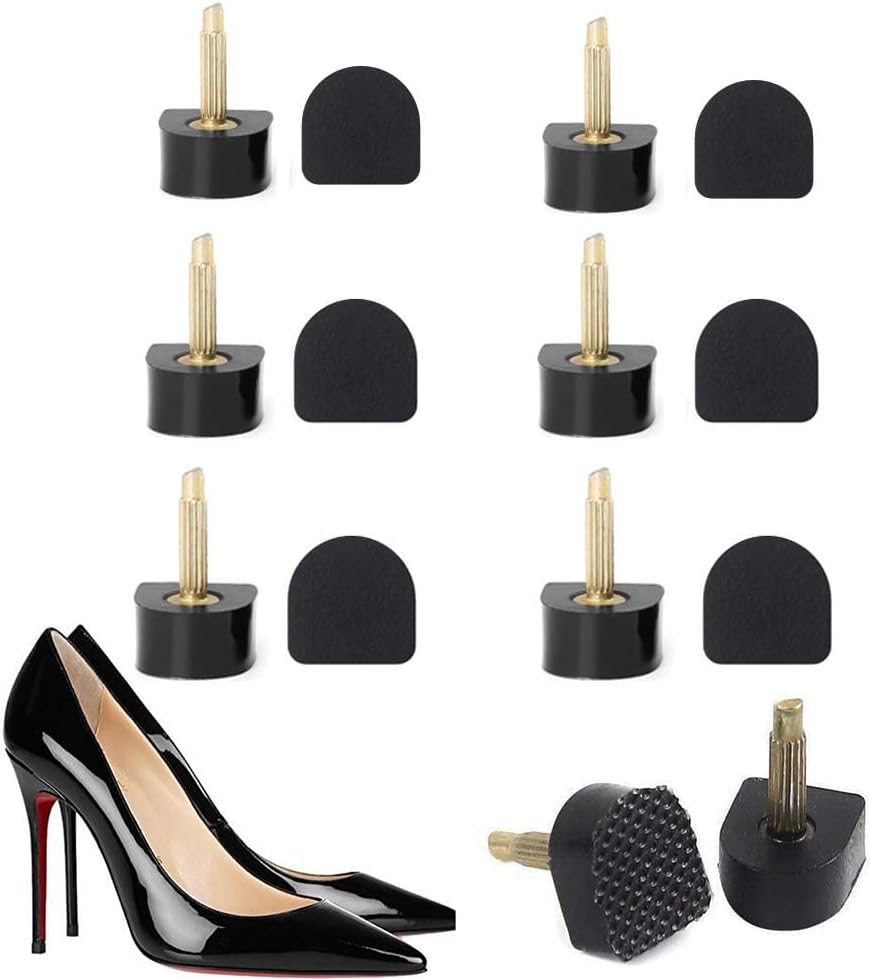 6 Pairs High Heel Tips Shoes Replacement Kit Black Non-Slip U Shape Shoes Repair Tip Tap Cap for Women Size 11 12 13 mm