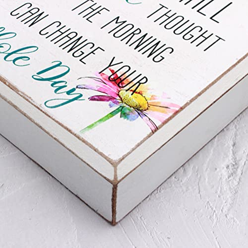 Wartter 6 Inch Decorative Wooden Box Sign - One Small Positive Thought In The Morning Can Change Your Whole Day #TOP4