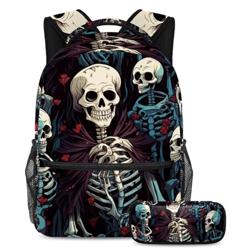 Sac à dos polyvalent 2 pièces motif tête de mort style foncé 194 pour soulager le dos des élèves