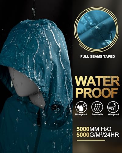 33,000ft Moroccan Blue Women's Waterproof Long Rain Coat: Lightweight and Packable with Hood - Image 2