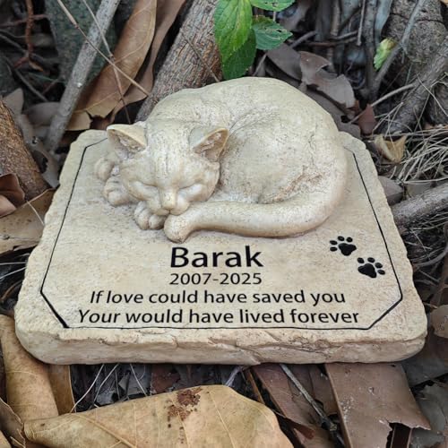 WJLCOLTD Personalized Cat Memorial Grave Marker Tribute Statue - Custom Cat Memorial Garden Stones Commemorates Our Lost Fur Baby - Pet Cat Headstone Memorial Gifts Indoor Outdoor Decor