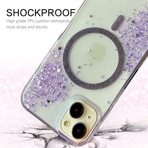 Image of mobistyle Glitter Cover Case for iPhone 14 Plus | 6.7-Inch Compatible with Mag-Safe, Shiny Cute Bling Sparkle for Women and Girls Phone Cover iPhone 14 Plus (Purple)