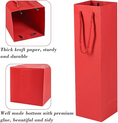 Miniatura 2 de HRX Package Bolsas de regalo de papel kraft grueso para 1 botella, 12 bolsas de regalo de vino de papel resistente con asas para Navidad, fiestas,