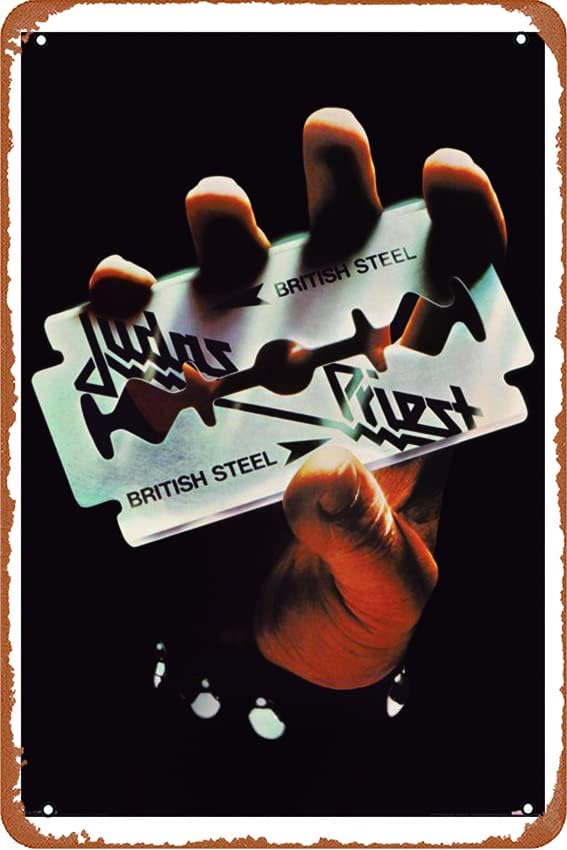 Ysirseu Judas Priest - Letrero de metal de acero británico de 8 x 12 pulgadas, aspecto vintage, decoración de pared Dominic para bares, garaje,