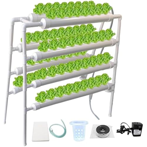 INTBUYING Hydroponics Growing System 70 Holes 8 Pipes 4 Layers Plant Site Grow Kit Food-Grade PVC-U Pipes for Leafy Vegetables Ladder Style Double Side